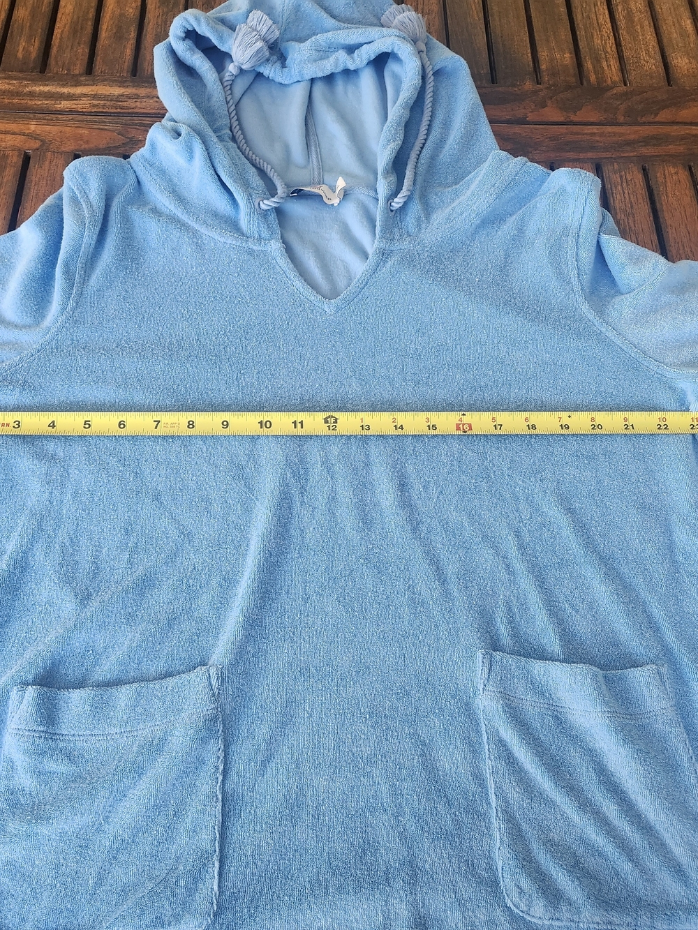 Women's Sky Blue Vineyard Vines Terry Towel Hoodie Tasseled Drawstrings Sz XL - Picture 8 of 12